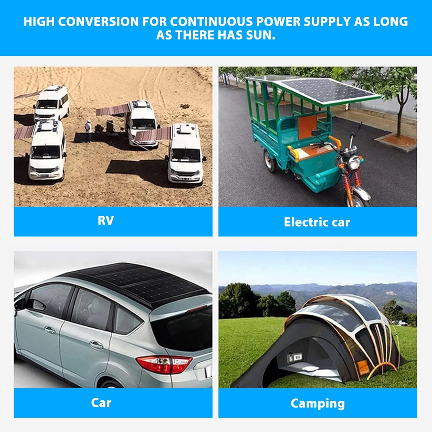 100W Solar Battery Trickle Charger Maintainer, 18V Solar Panel Trickle Charging Kit, High Conversion Efficiency, Type C, 3 DC, Dual USB Ports, Portable Design, 42 X 28cm