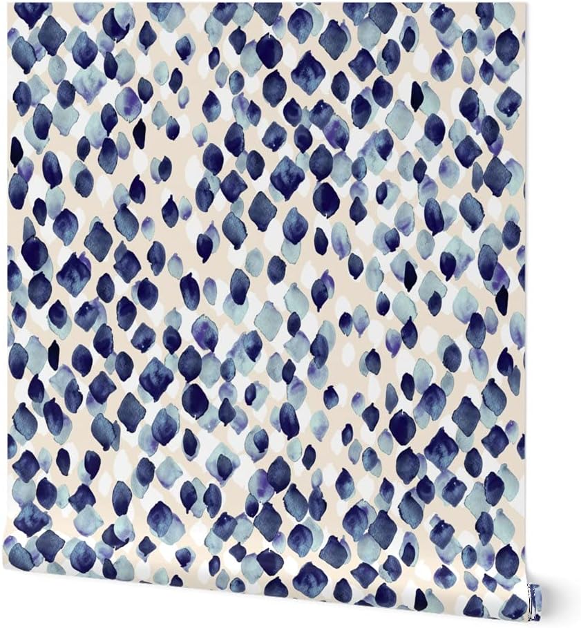 Removable Wallpaper 3ft x 2ft - Indigo Rain Nature Diamond Fashion Watercolor Blue Abstract Custom Pre-Pasted Wallpaper by Spoonflower