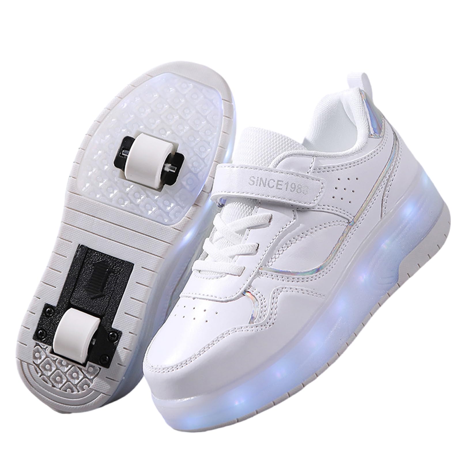 Chaussures Patinage roulettes Lumineuses LED,Chaussures D'EntraîNement à Double Roue,RéGlables,Avecroulettes Amovible,Rechargeable par USB,pour GarçOns Et Filles Et Adulte