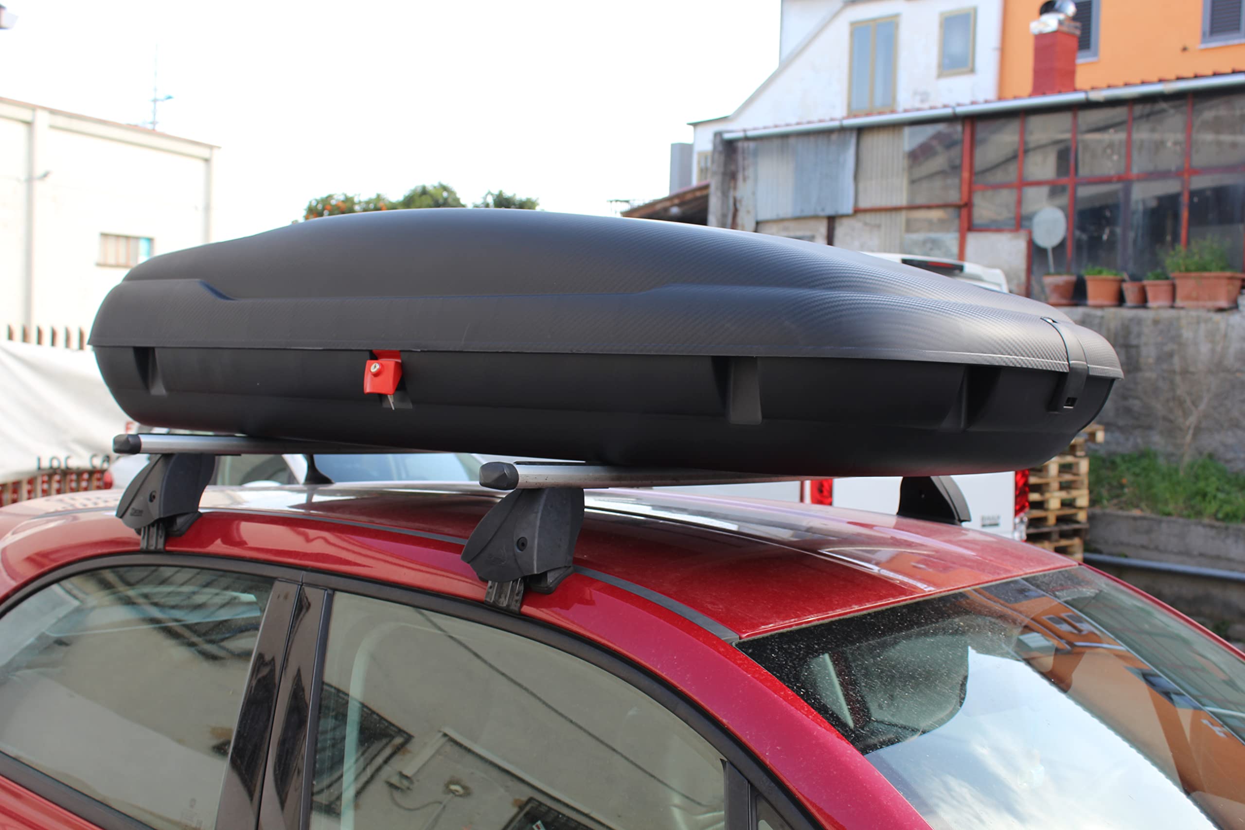 Box Tetto Auto 400L - Nero Carbon - Portapacchi - Portatutto Universale - 170x79x38 cm - Portata 50Kg - Baule Portabagagli - Siluro Box Auto Tetto - Omologato - Apertura Laterale