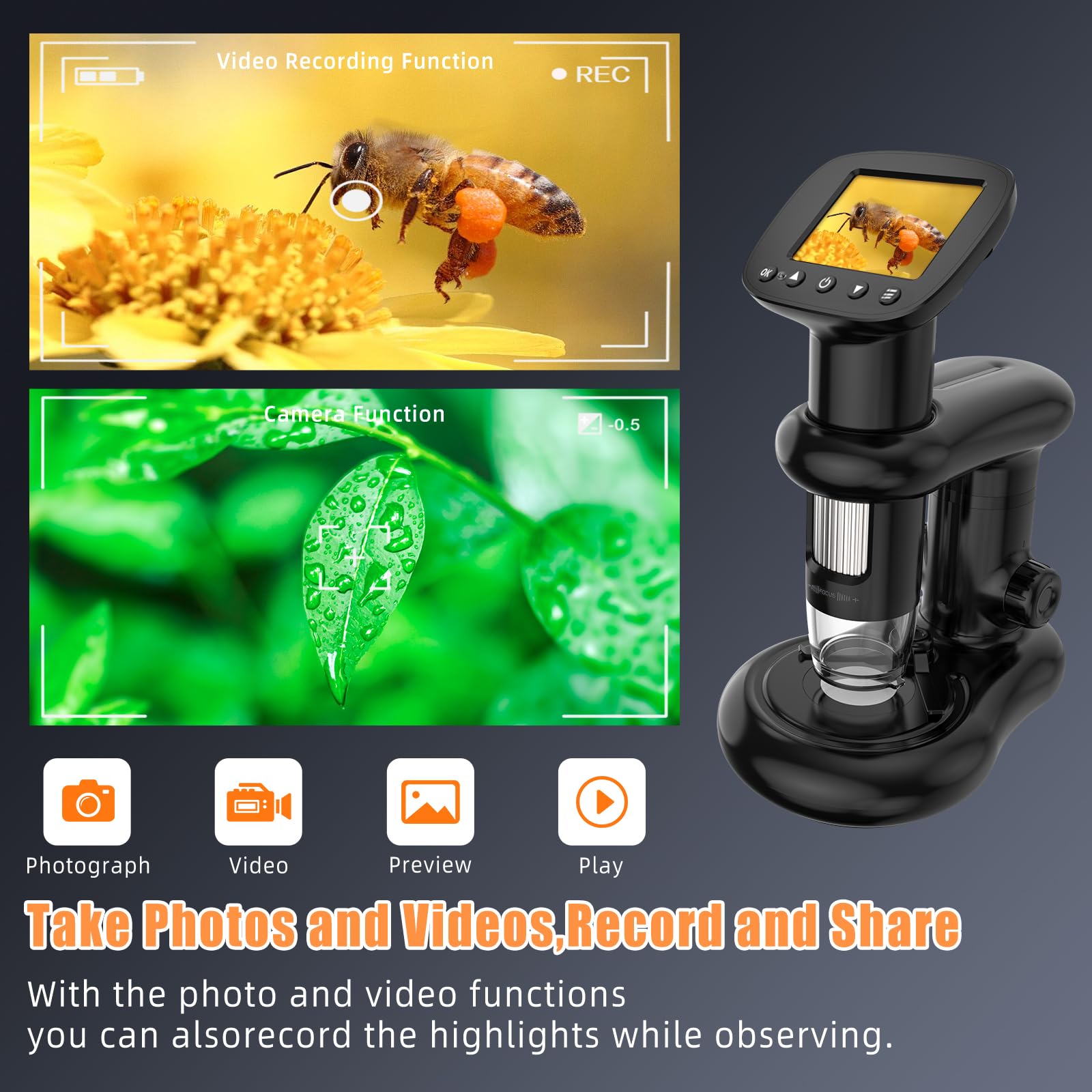 Microscope numérique pour enfants avec écran IPS de 2", HD 1080p, kit scientifique de poche pour enfants, livré avec carte SD de 32 Go