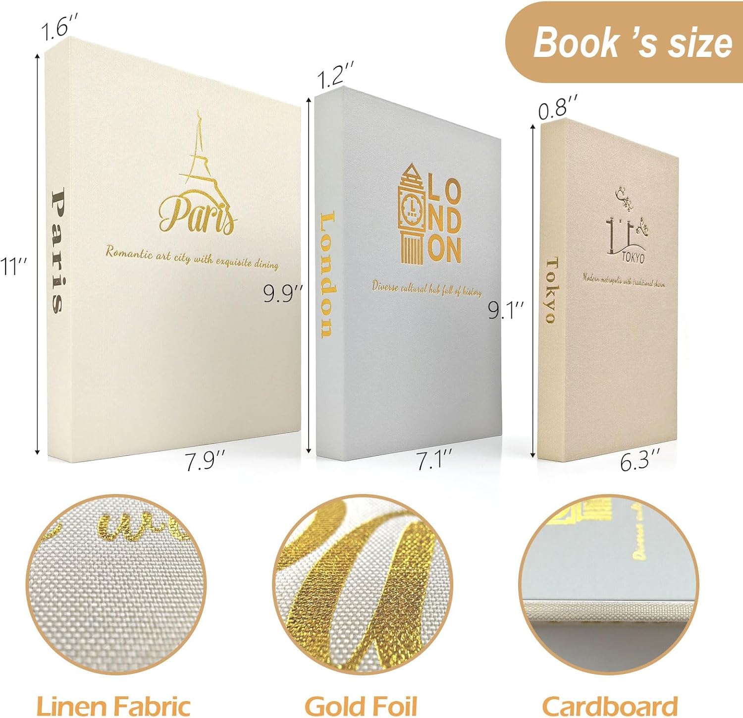 Decorative books for home Decor,A set of 3 linen boxes, stacked coffee table book decor aesthetic,such as entryway table, bookshelves,living room,bedroom,fake/faux book for decoration,Photo storage