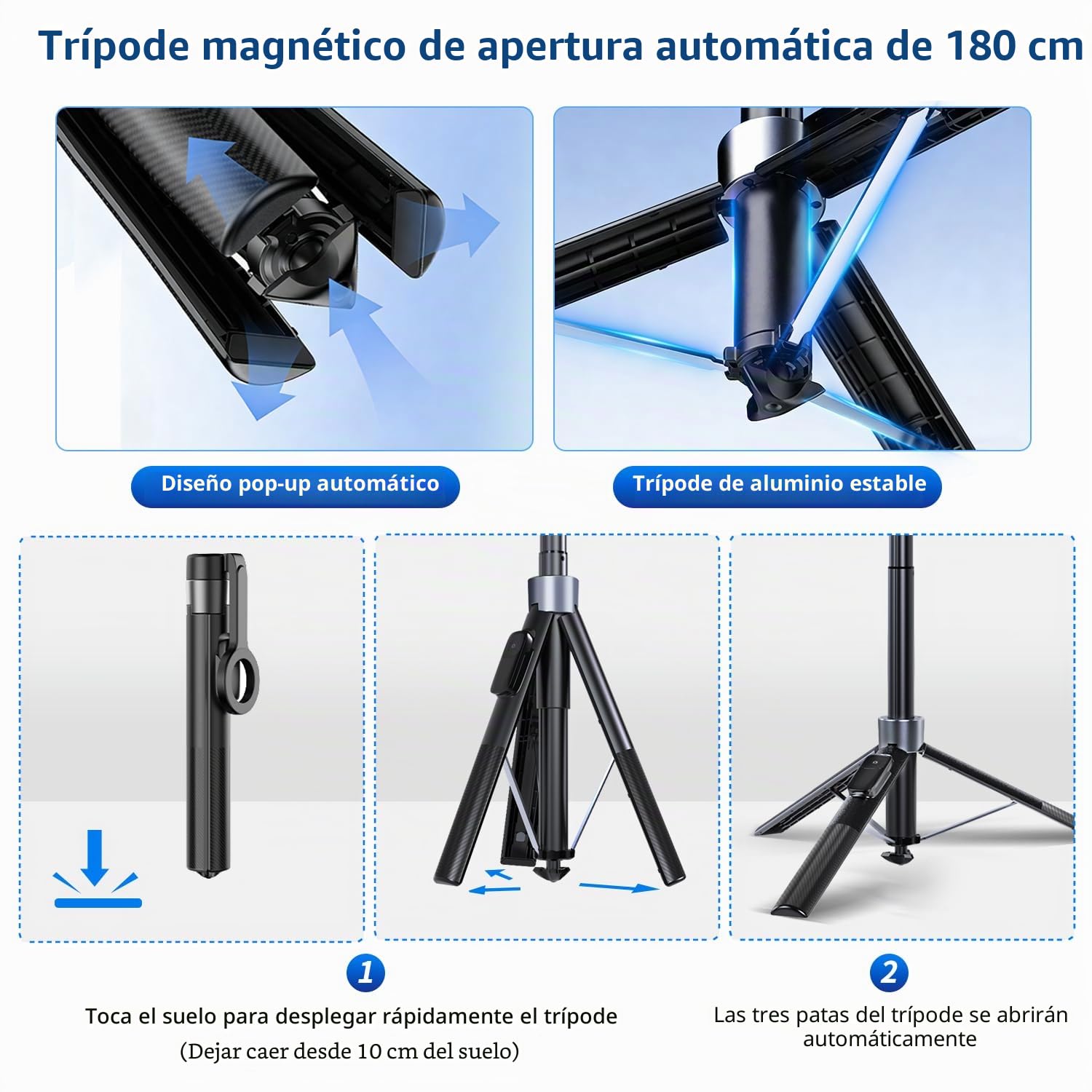 yAyusi Kit de vlogging magnético 3 en 1 para iPhone/Android, Kit de Inicio para Youtube, trípode magnético, micrófono y Control Remoto, Palo de Selfie de 71" con luz para Youtube