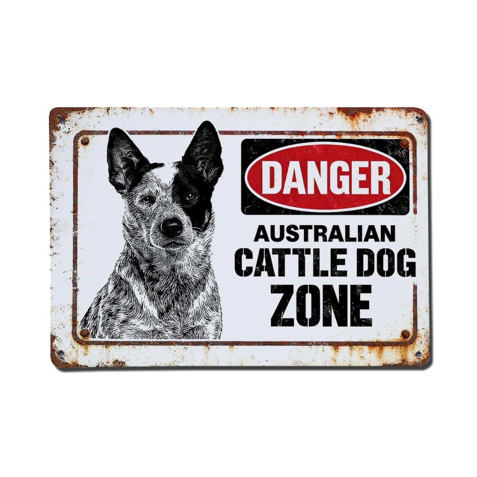 Jdfenggu Vintage Danger Australian Cattle Dog Zone Retro Metal Tin Sign, Metal Poster For Bar, Home, Man Cave, Kitchen, Laundry Room Art Decor 8X12 Inch