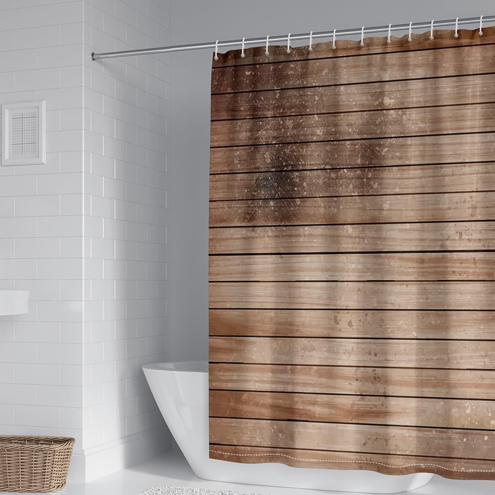 Cortina de ducha de 200 x 200 cm, textil marrón claro, patrón de tabla de madera, cortina de baño antimoho, poliéster, resistente al agua, lavable, para baño, 2 x 2 m de largo (ancho x alto)