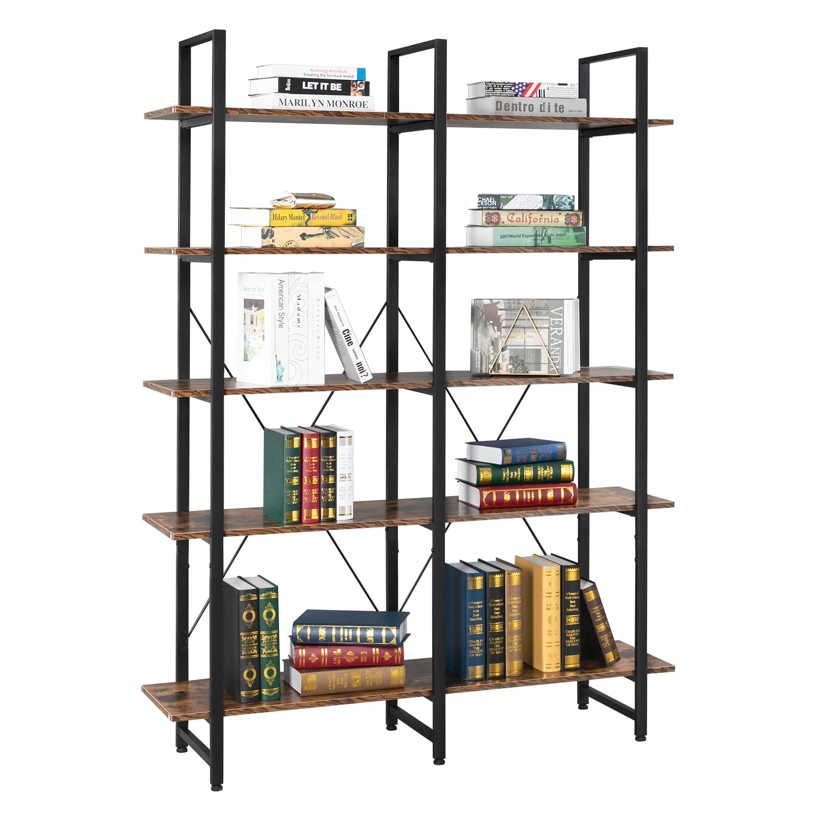 Buy VINGLI Bookcases and Book Shelves 5 Shelf,Double Wide 5 Tier