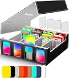 Trading Card Storage Box for Commander Display, 3000+ MTG Deck Box with 4 Toploaders & Card Supporters, PU Leather Card Deck Case Fits MTG Yugioh TCG Magic Game & Sports Cards (Black&Grey)