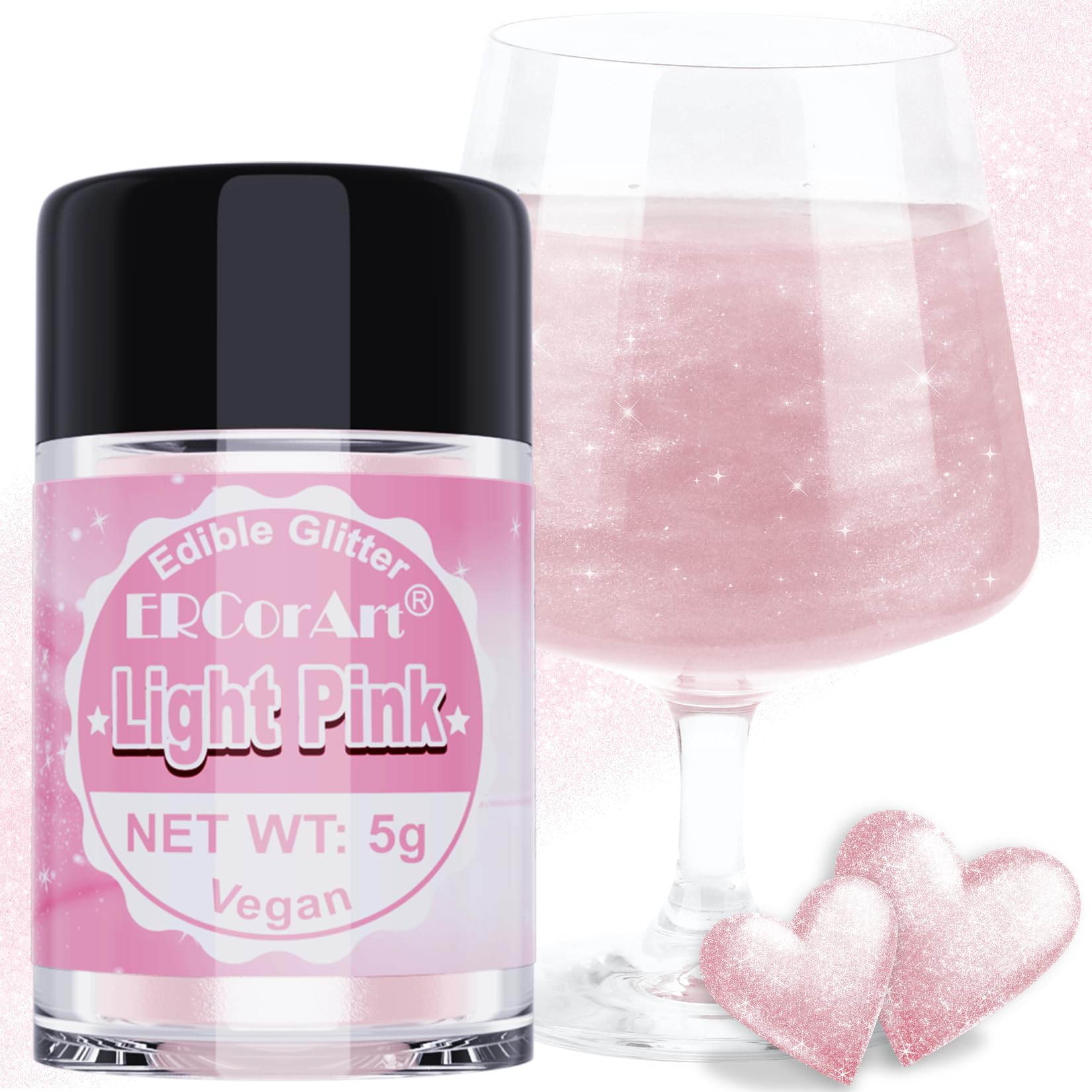 Edible Glitter - Light Pink Luster Dust Edible for Drinks Cakes, Food Grade Cake Decorating Shimmering Glitter, Sprinkle Powder Glitter for Cocktails, Strawberries, Chocolates, Cookie - 5g