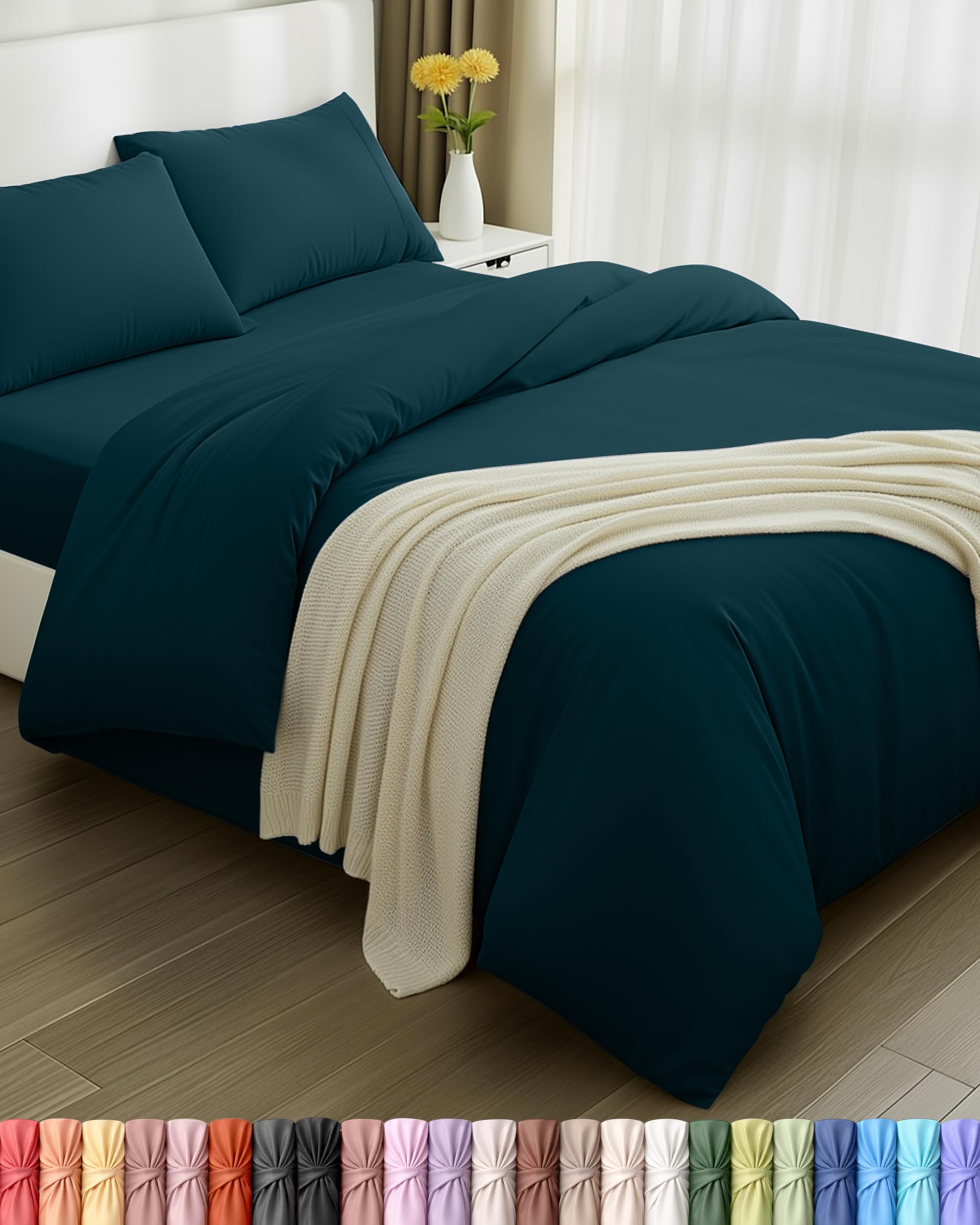 Utopia Bedding 4 Piece Double Bedding Set - Duvet Cover, Fitted Sheet with Pillow cases - Soft Brushed Microfiber (Teal)
