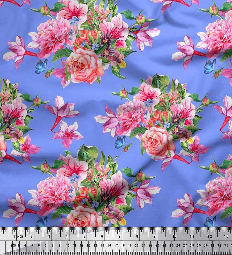 Soimoi Black Poly Georgette Fabric By Yard | Rose & Peony Floral Print | 42 Inch Wide Craft Textile