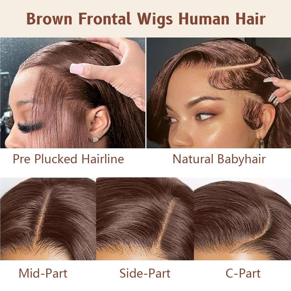 30 Inch Chocolate Brown Body Wave 180% Density Human Hair Wig 13x4 HD Lace Front Frontal Glueless Brown Wigs Human Hair Pre Plucked Colored with Baby Hair for Black Women