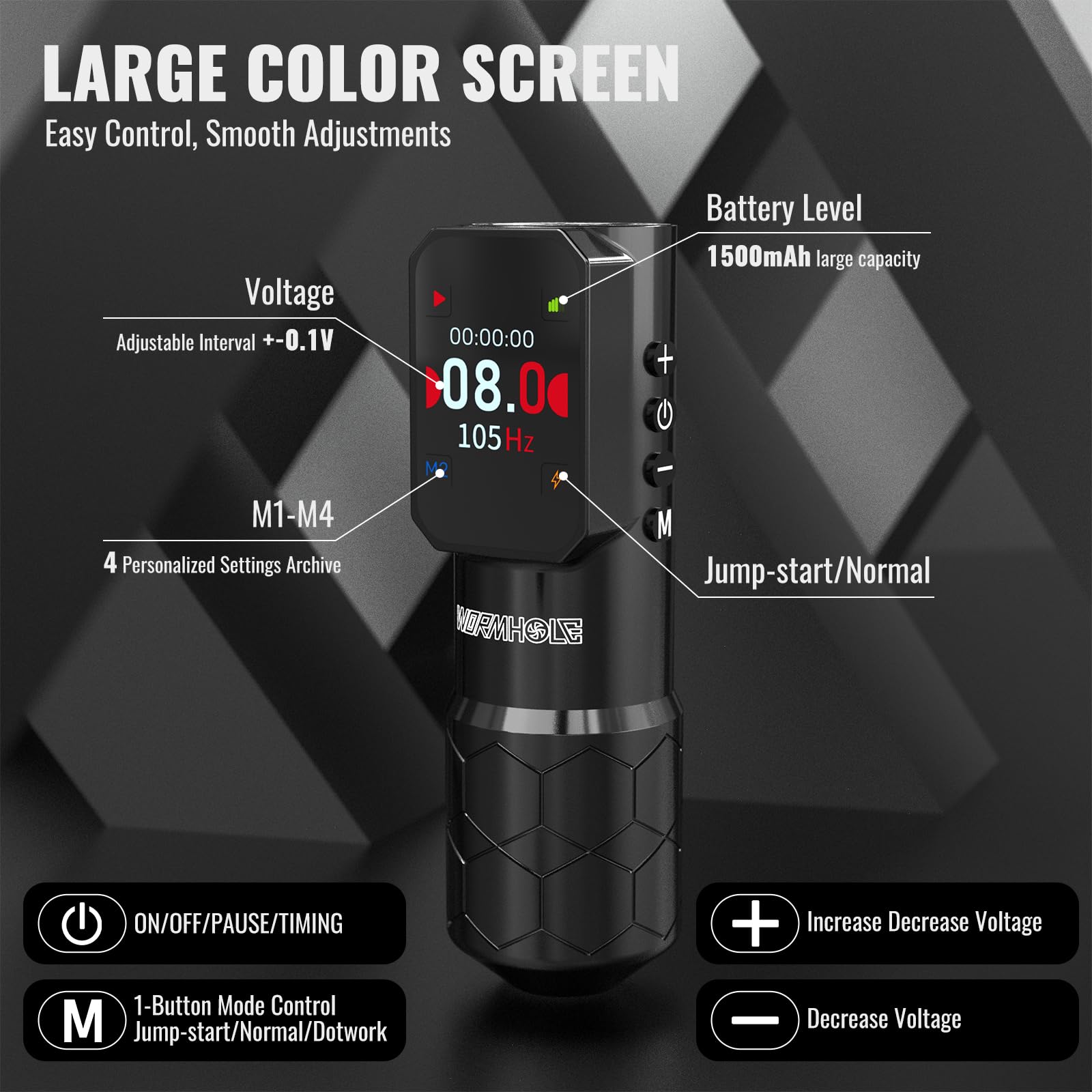 Wormhole Tattoo Maschine Set – Kabelloses Tattoo Set mit Tattoo Maschine, Jump-Start & Dotwork Modus, 1500mAh Akku, 20 Tattoo Nadeln, 10 Tattoo Farben – Komplett Tattoo Stifte Set für Anfänger