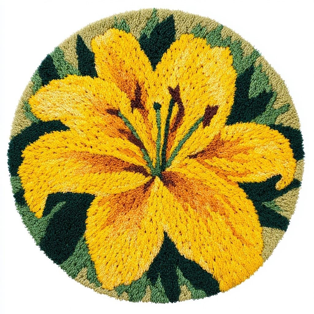 AMBATTERY Round Shape Latch Hook Kits Rug,Lily Flowers