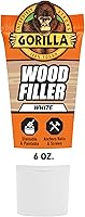 Gorilla All Purpose Wood Filler White 6oz Tube - Water Resistant, Sandable & Paintable for Indoor Outdoor Wood Repairs