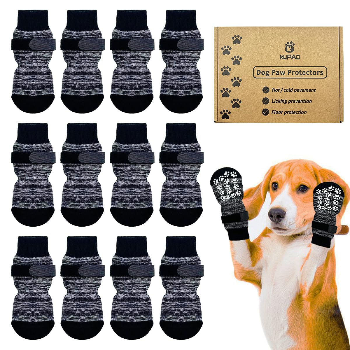 Photo 1 of KUPAO Dog Socks 12 Pack to Prevent Licking Paws, Anti Slip Dog Booties and Paw Protectors for Hardwood Floors Hot Pavement, Suitable for Small Medium Large Senior Dogs - Size Small