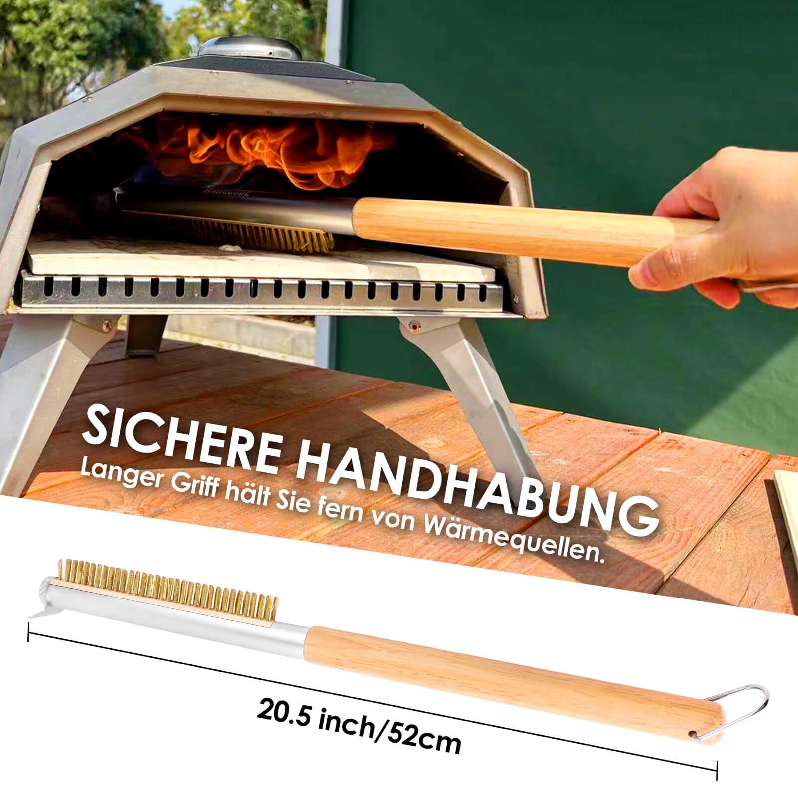 Profi Pizzaofen-Bürste 52cm mit Edelstahlschaber und Messingborsten – Ideal für Outdoor- und Indoor-Öfen