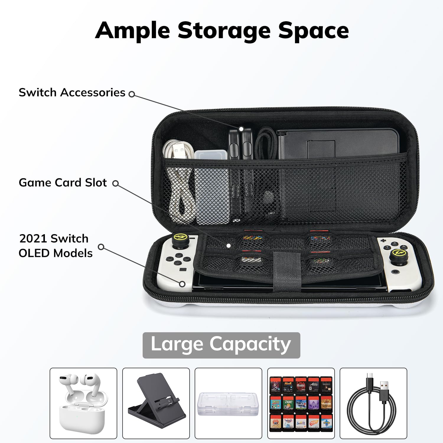 Younik Switch OLED Funda, Paquete de Accesorios OLED 14 en 1 con Estuche de Transporte Switch OLED, Accesorios Protectores para Consola Switch y J-con, Estuche para Tarjetas de Juego (Patrón Y)