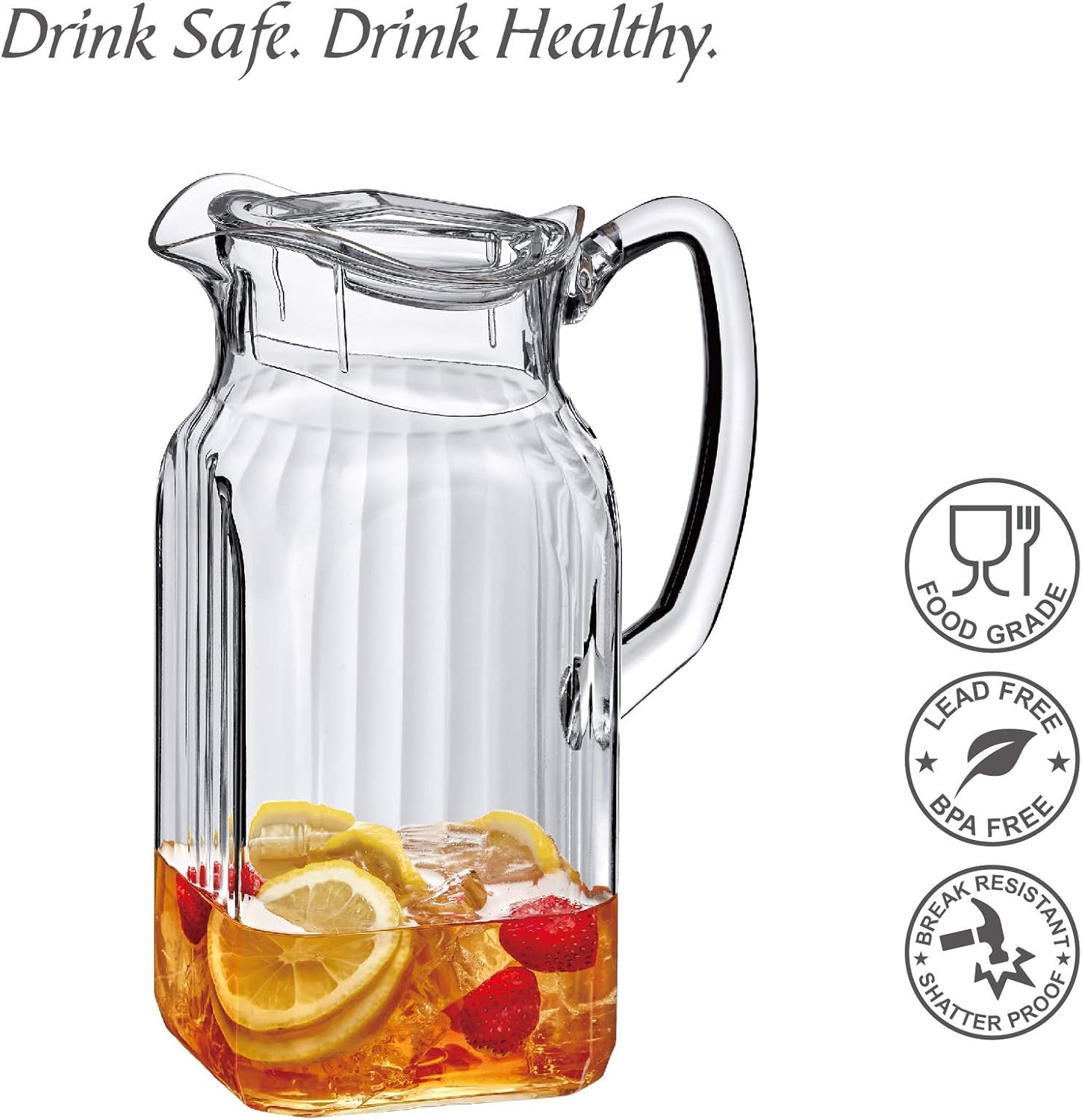 Amazing Abby - Quadly Bandly - Acrylic Pitcher (64 oz), Clear Plastic Pitcher with Lid, BPA-Free and Shatter-Proof, Great for Iced Tea, Sangria, Lemonade, and More : Everything Else