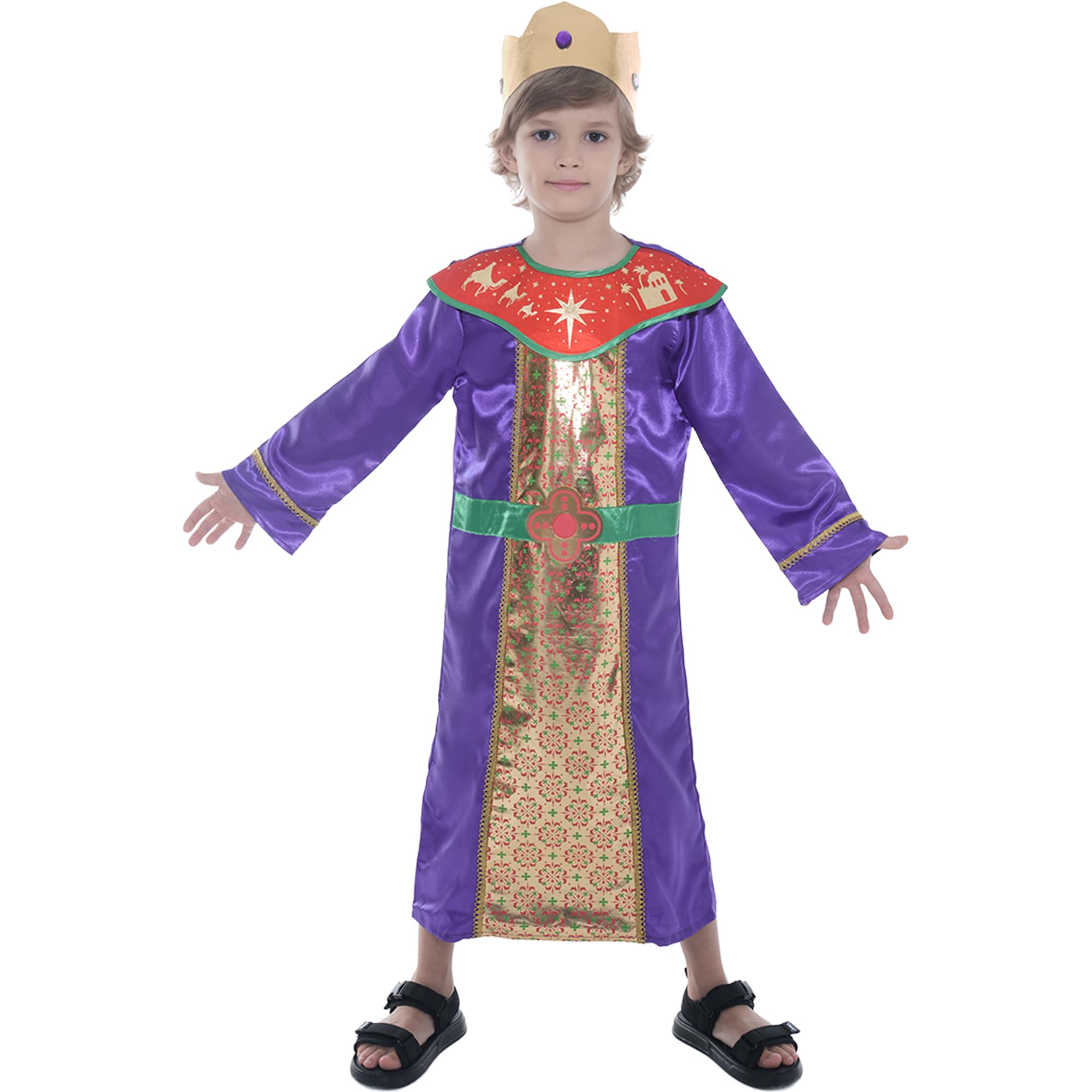 Sincere Party Christmas Nativity Wise Man Costume for Kids Xmas King Dress Up with Fabric Crown Purple 3-4 years