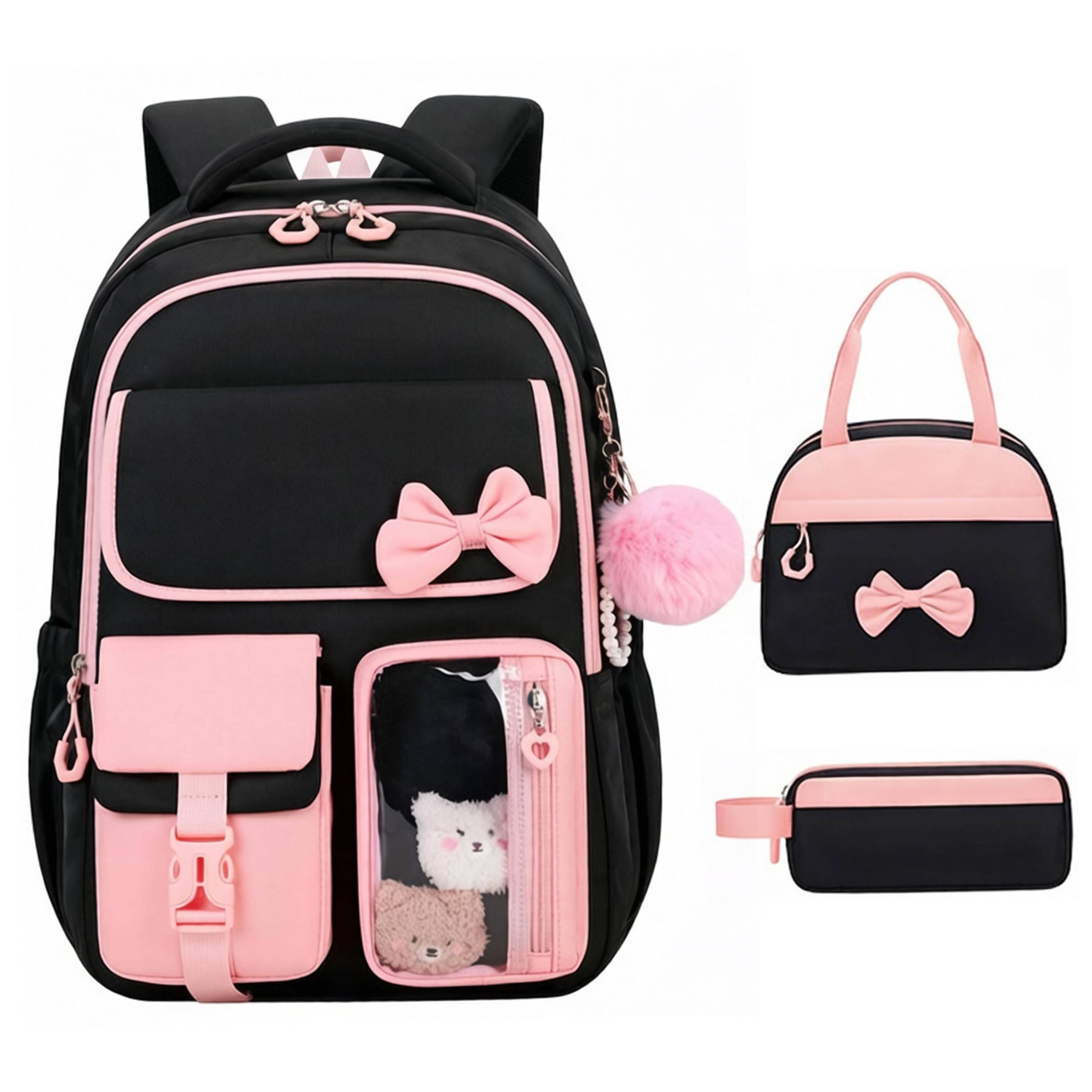 Zaini scolastici per ragazze, set di zaini scolastici multiscomparto da 3 pezzi con portapranzo e astuccio, stile 1..