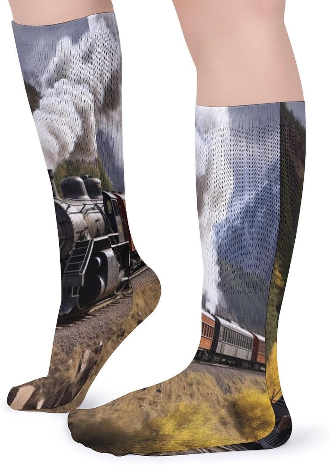 Steam Locomotive Train Crew Socks Casual Breathable Calf Socks | Cushion Running Athletic Socks Long Performance Breathable Sports Socks for Women Men