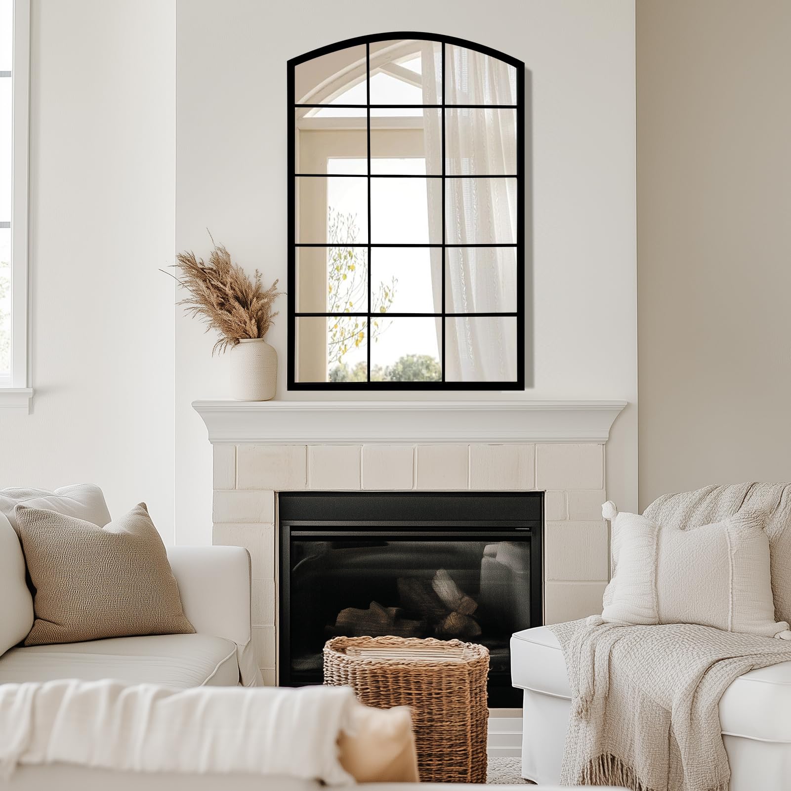 GLASHOM Espejo De Ventana Arqueado, 30 X 36 Pulgadas, Espejo De Pared Decorativo Montado En La Pared, Marco Negro, Espejo De Arco, Espejo Negro Para Sala De Estar, Recámara, Entrada, Colgante O