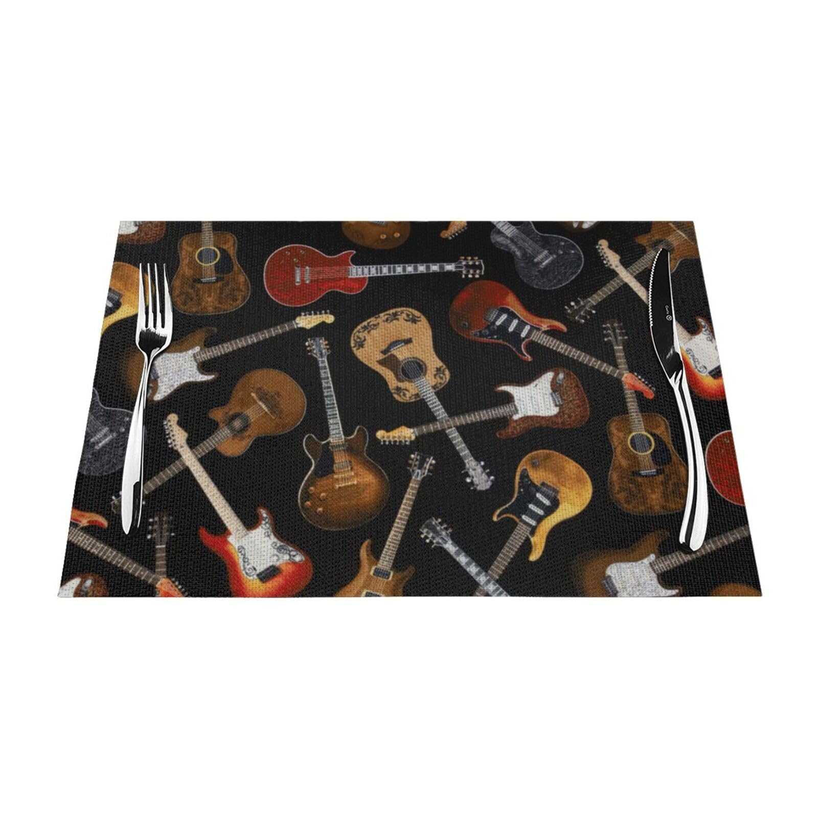 PVC Placemat Set of 1 PCS, 45x30 CM, Guitars Printed Non-Slip Heat Resistant Place Mats for Kitchen Dining Table Indoor Outdoor