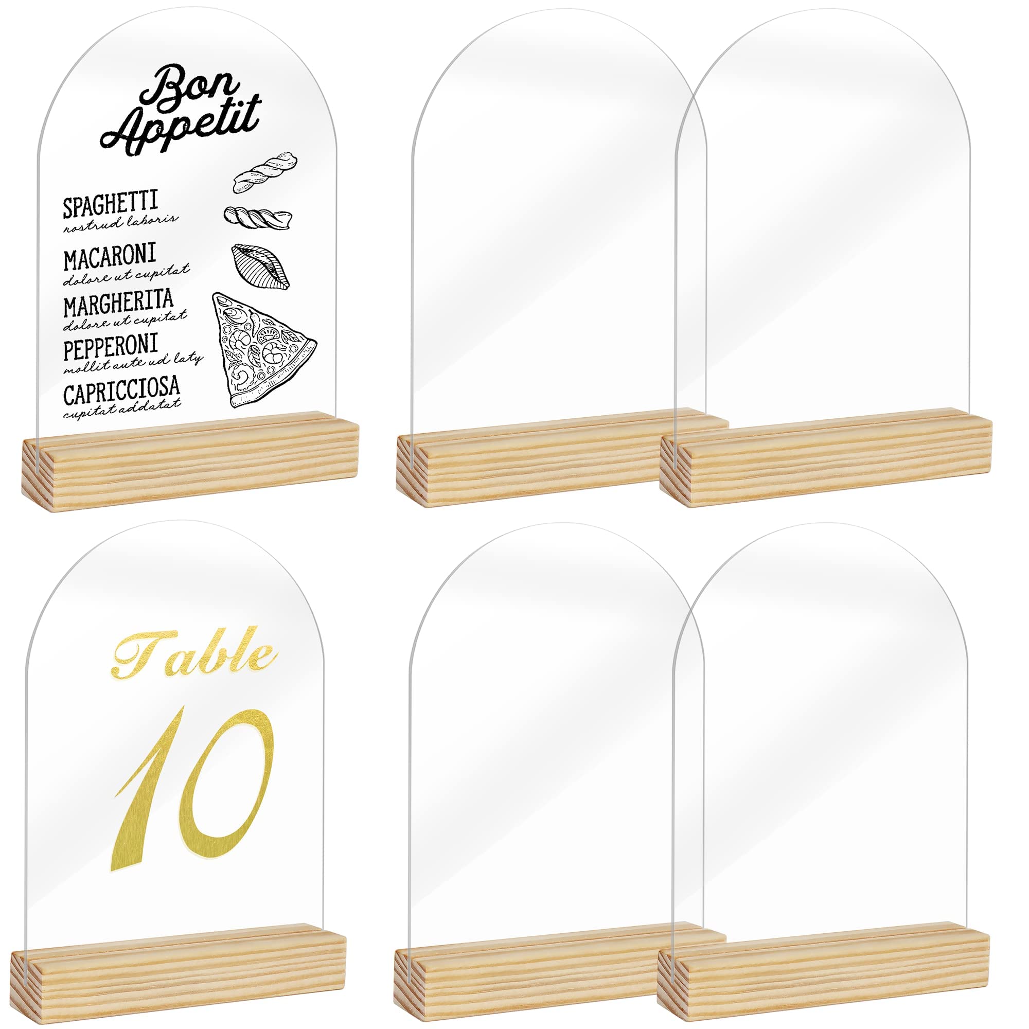 Letrero acrílico con números de mesa de soporte de madera, paquete de 10 hojas de acrílico transparente para bodas, letreros de arco acrílico de 5 x 7 pulgadas en blanco para restaurante, fiesta,