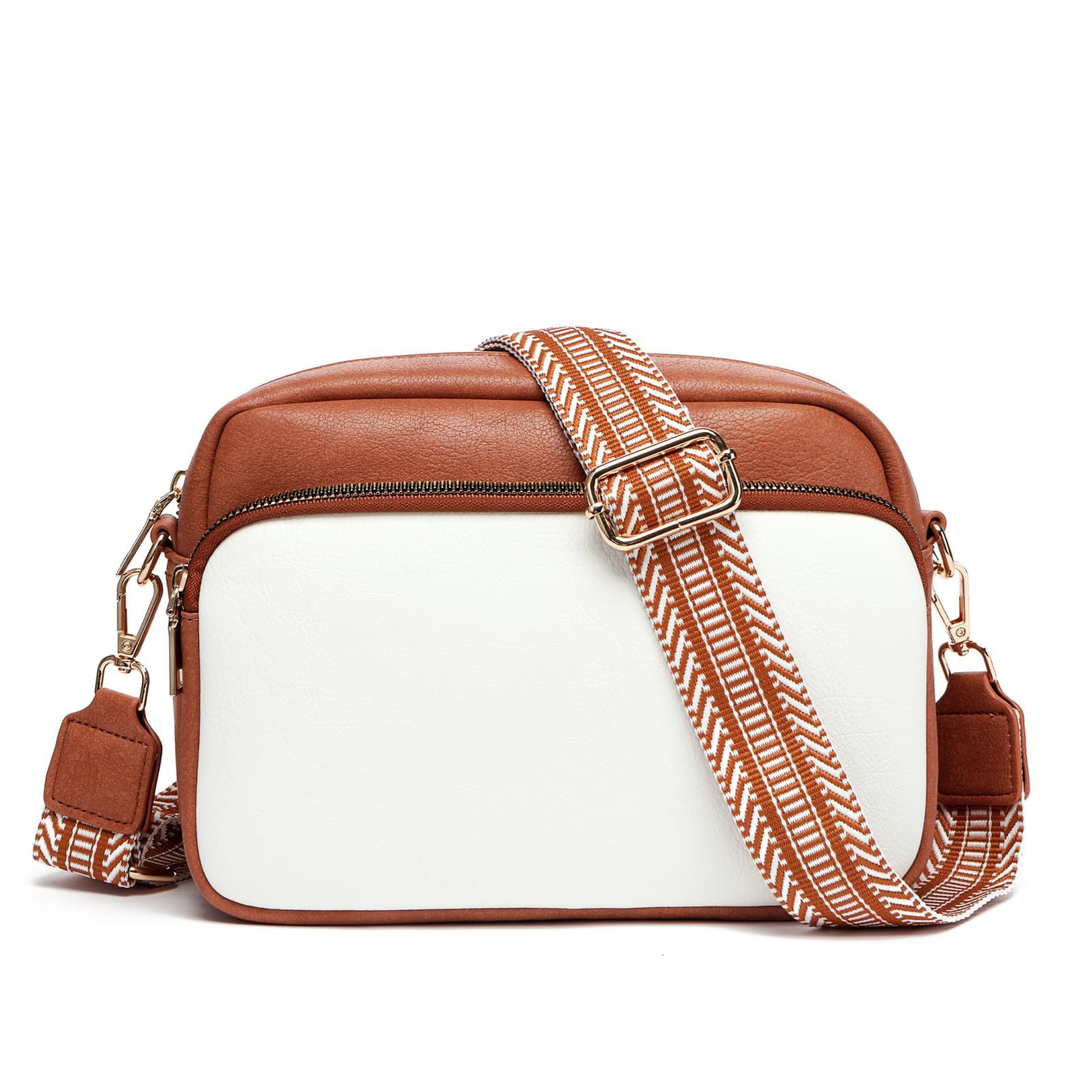 Triple-Zip Leather Crossbody Phone Purse Compact Shoulder Bag with Spacious Compartments