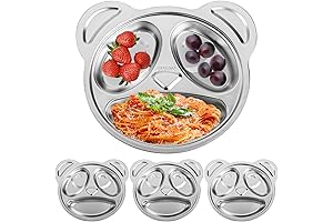 Lyellfe 4-Piece Stainless Steel Divided Toddler Plates | Sturdy, Unbreakable Panda Design for Picky Eaters