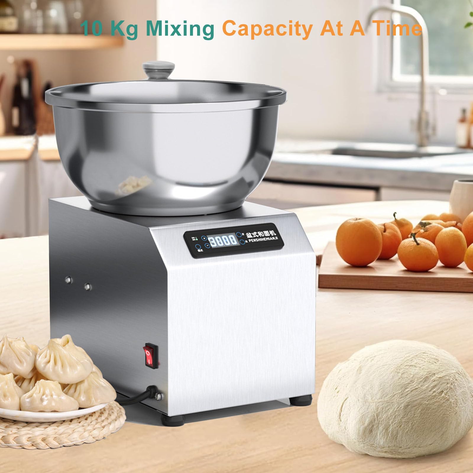 1800W Macchina Impastatrice Rotante, Attrezzatura Da Forno Per Ristorante Pizzeria, Impastatrice Per Pane Con Supporto, Display Del Pannello Di Controllo Lcd, Timer 0-30Min,11.02LBS/5KG