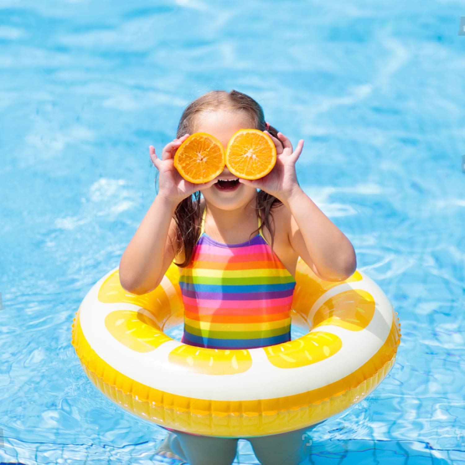 KIDPAR 4 Pcs Pool Floats for Adults Kids with 2 Pcs Cup Holders,Inflatable Large Fruit Swimming Tubes Rings Rafts for River Tubing Games,Summer Outdoor Fun,Beach Toy Lake Time 33 Inches