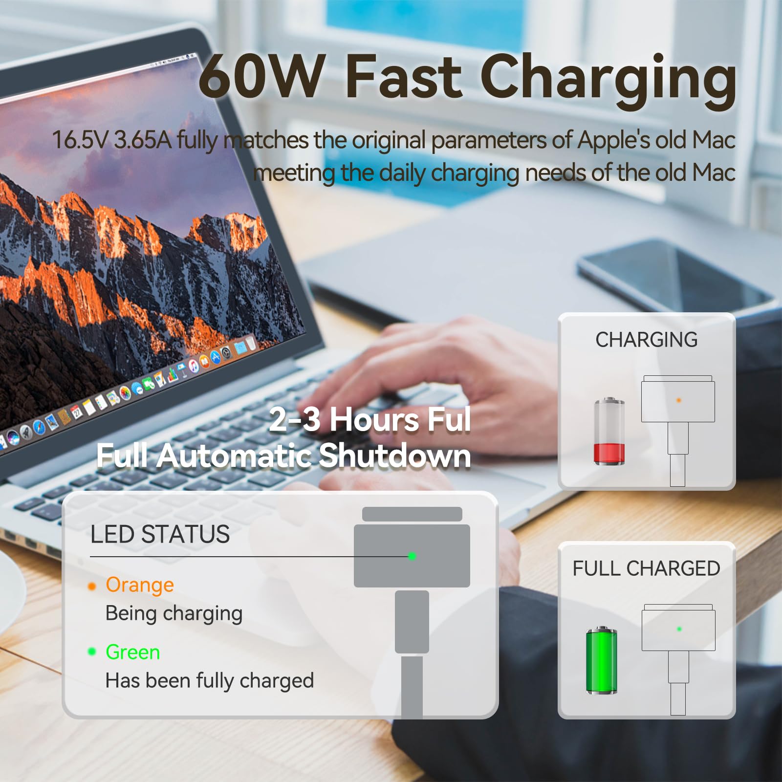 60W T-Tip Caricatore, Compatibile con Mac Book Pro Caricabatterie, Portatile Adattatore di Alimentazione per MacBook Air 11/13 Pollici, Modelli 2012/2013/2014/2015/2017/2018, Adatto A1502/A1465/A1436
