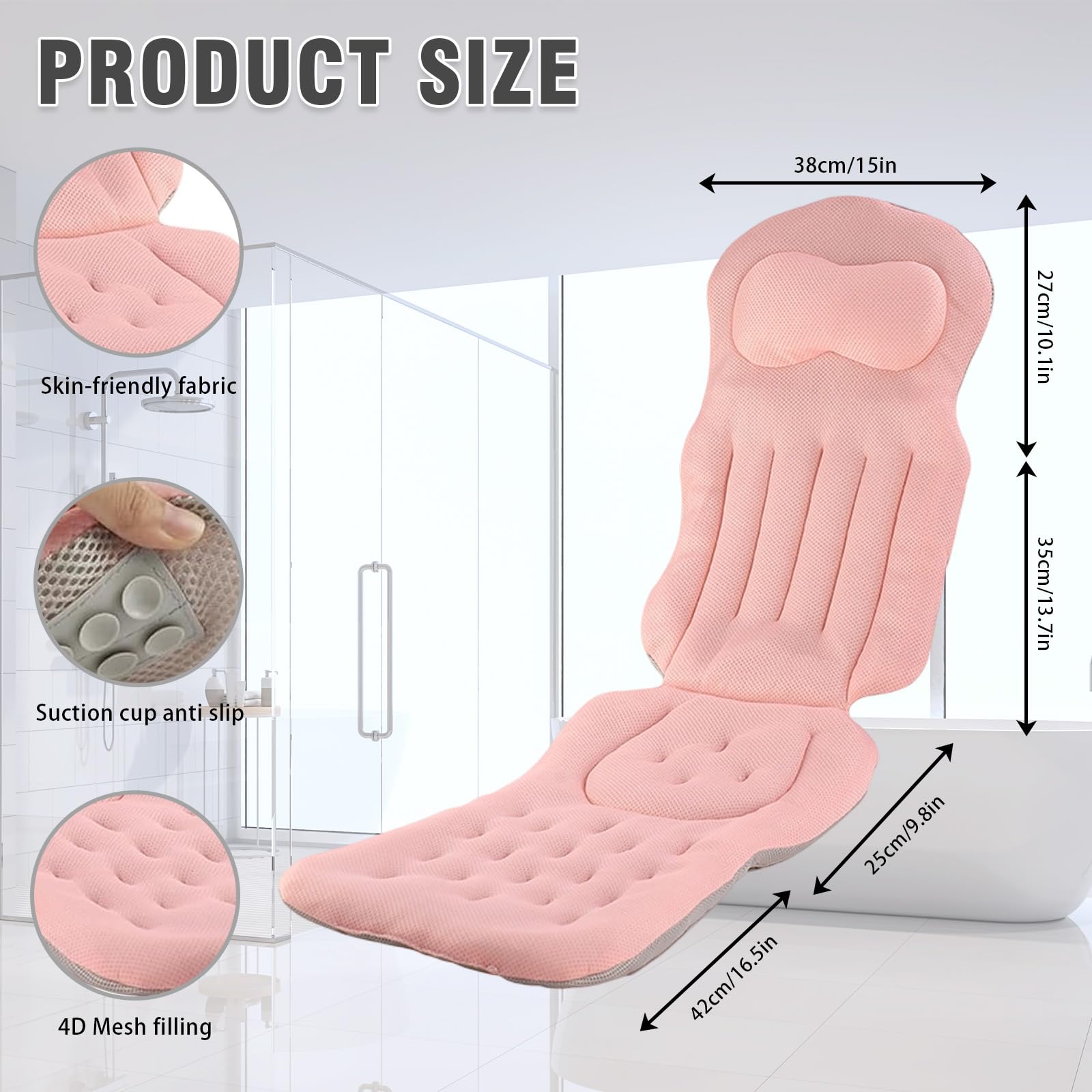 Cuscino per vasca da bagno, cuscino per vasca da bagno, cuscino per vasca da bagno con poggiatesta per alleviare il collo e la schiena, cuscino da bagno con forti ventose (rosa)