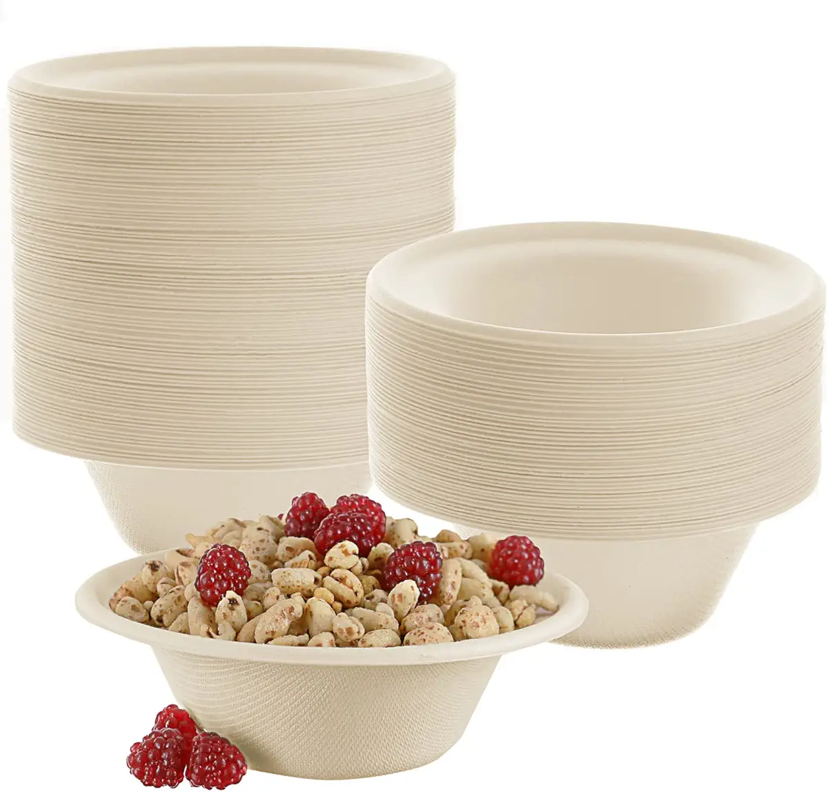 Compostable Bowls 12 oz [125 Pack] - Disposable Paper Bowls Eco-Friendly, Biodegradable Bowls Made with Heavy Duty Sugarcane Fiber for Hot and Cold Food