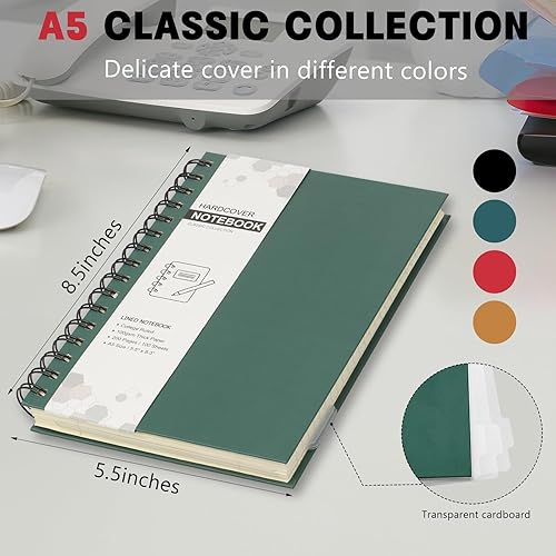 Miniatura 2 de 4 cuadernos de tapa dura en espiral, para la universidad, con rayas de 5.1 x 8.3in, tamaño para suministros escolares de oficina (rojo, verde, negro)