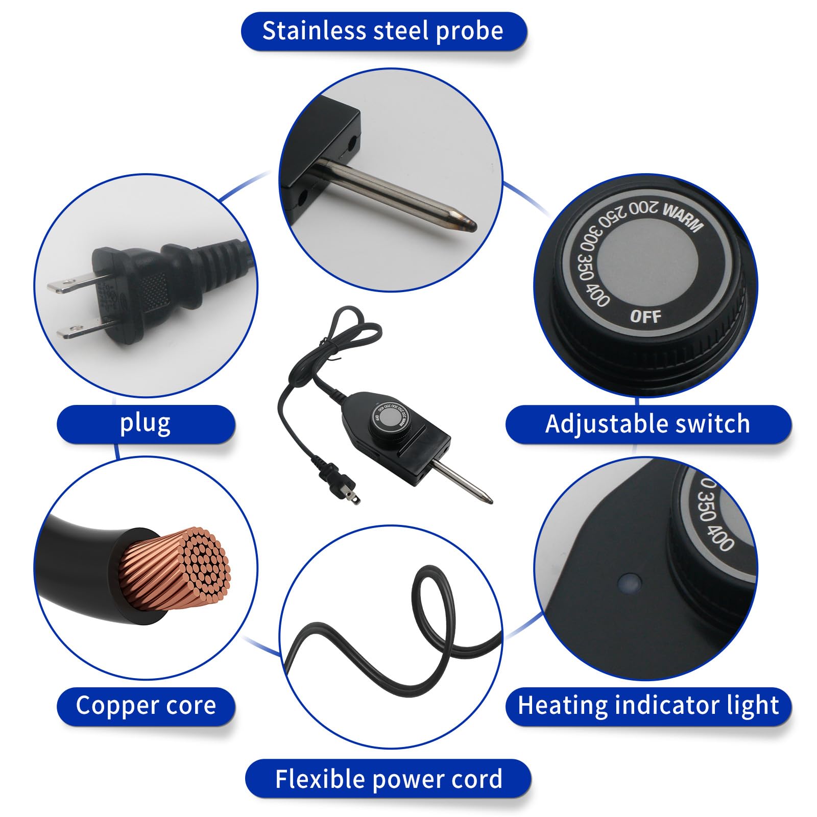 06900 - Cable de termostato de control de temperatura para sartenes eléctricas Presto, parrillas de 1 y 3/8 pulgadas, espaciado entre terminales, control de sonda de calor eléctrico 125V10A