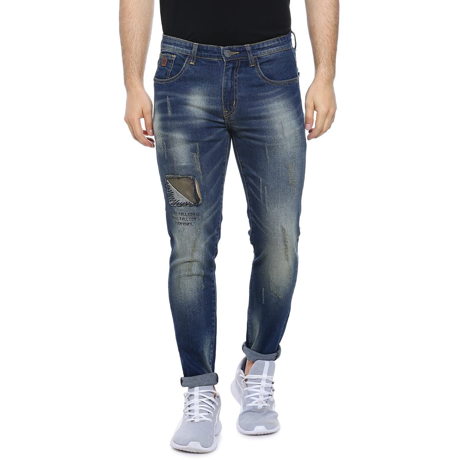 Men's Slim Fit Mid Rise Solid Front Patch Stretch Stylish New Trends Denim Jeans-image-34