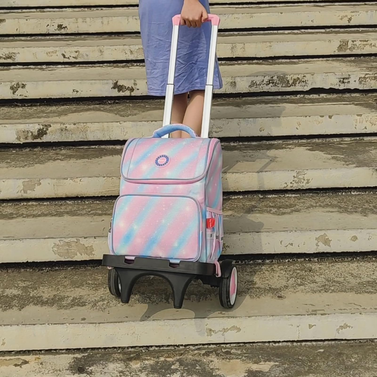 Tretroller mit leisen Rädern zum Treppensteigen, faltbarer Aluminiumrahmen, verstellbarer Griff, große Kapazität von 34,9 kg, geeignet für Reisetaschen, Büchertaschen, Einkaufen, Rosa
