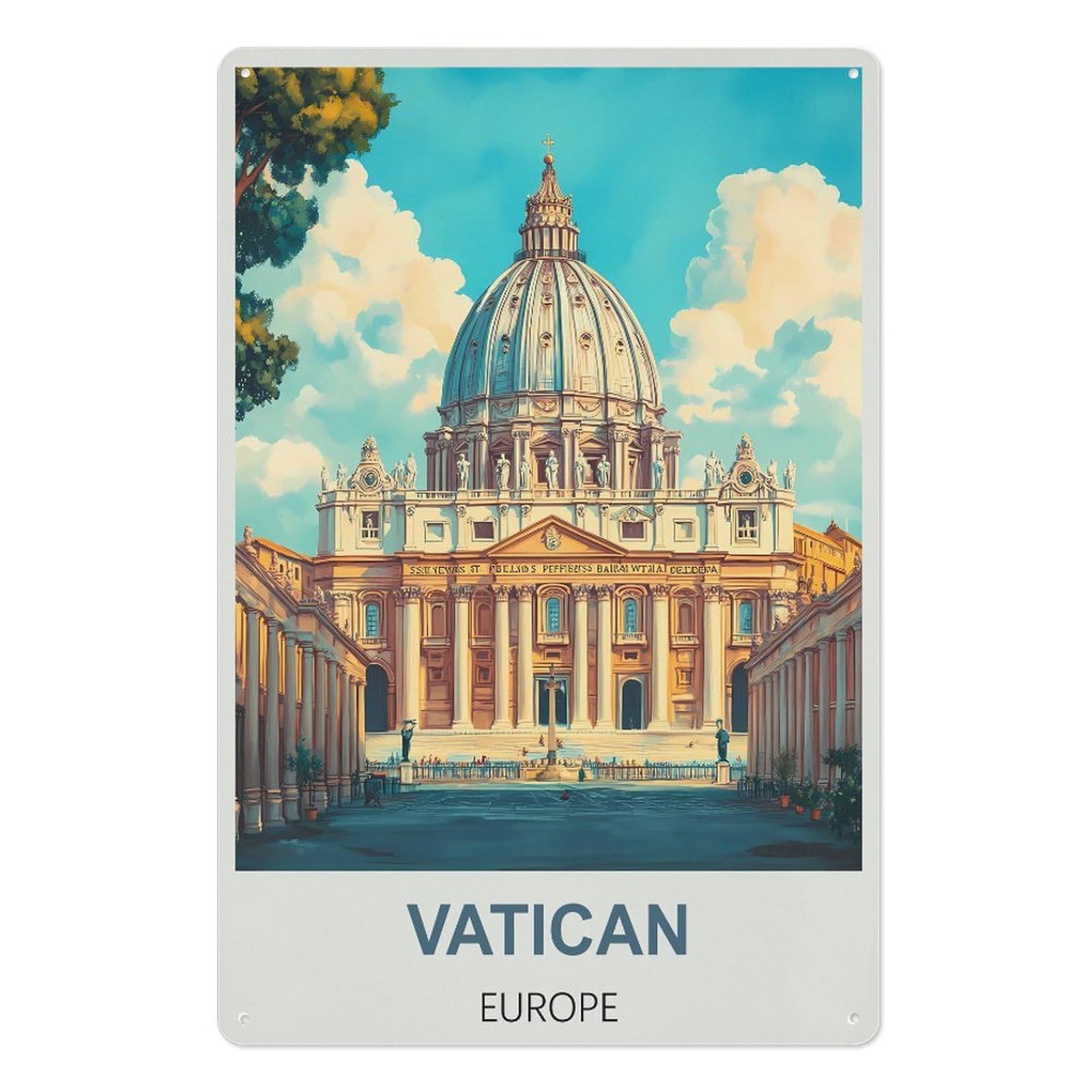 Vatican Europe Retro Design Tin Painting Vintage Tin Sign 08x12inch(20x30cm) Wall Art for Home Office Bedroom Living Room Cafes Wall Decor