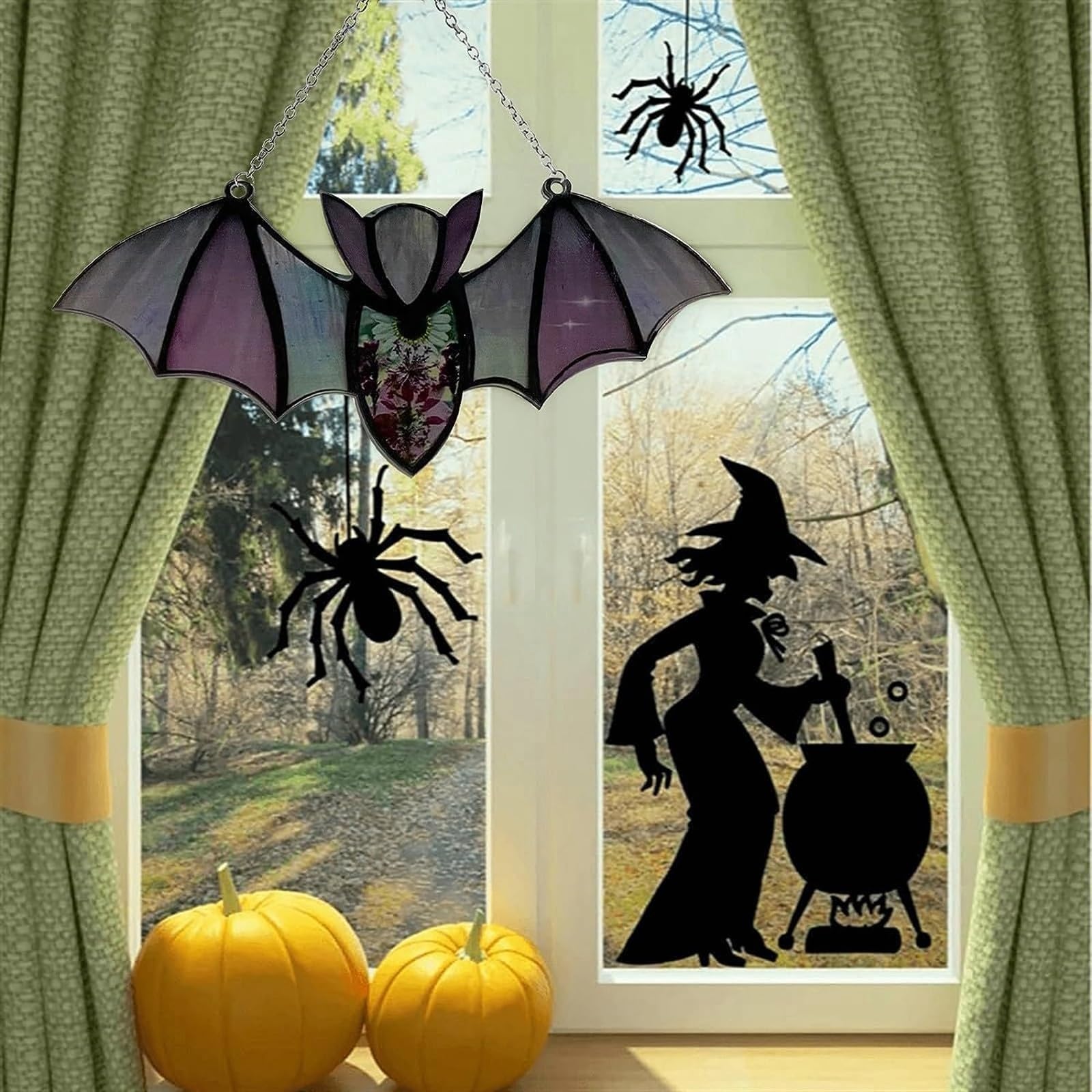 BatBat Acchiappasole Per Finestra A Forma Di Pipistrello - Decorazione Vetro Colorato Per Halloween - Ornamento Da Appendere