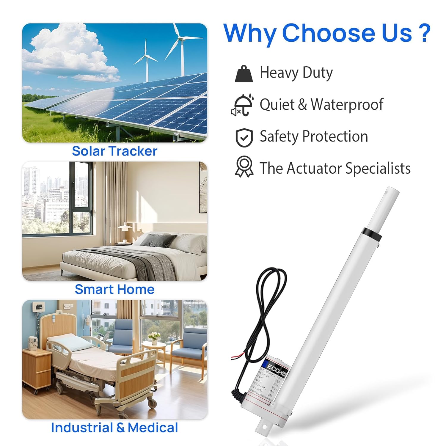 eco-worthy heavy duty 330lbs/1500n solar tracker linear actuator multi-functions with mounting brackets (12v, 10") ip54 waterproof 250mm stroke linear motion actuator 1 10" (250mm)