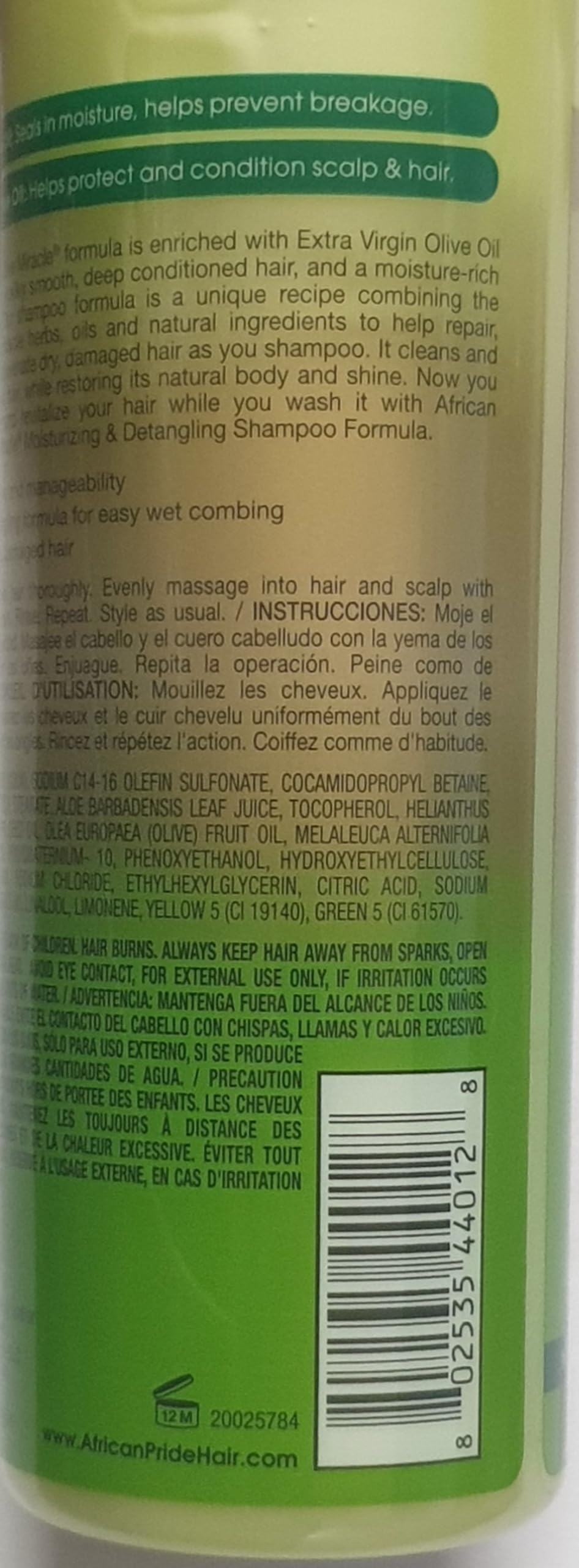 African Pride Olive Miracle - Set di tre: shampoo e balsamo 2 in 1, balsamo senza risciacquo, olio per la crescita
