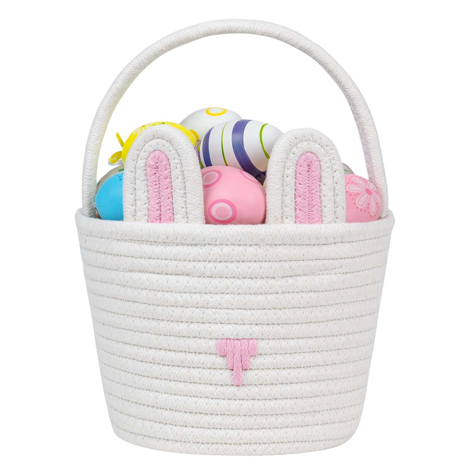 CubesLand Easter Basket for Kids & Babies - Soft & Safe Handwoven Cotton Rope Bunny Basket, Easter Egg Hunt & Festive Decor, Pink, Small