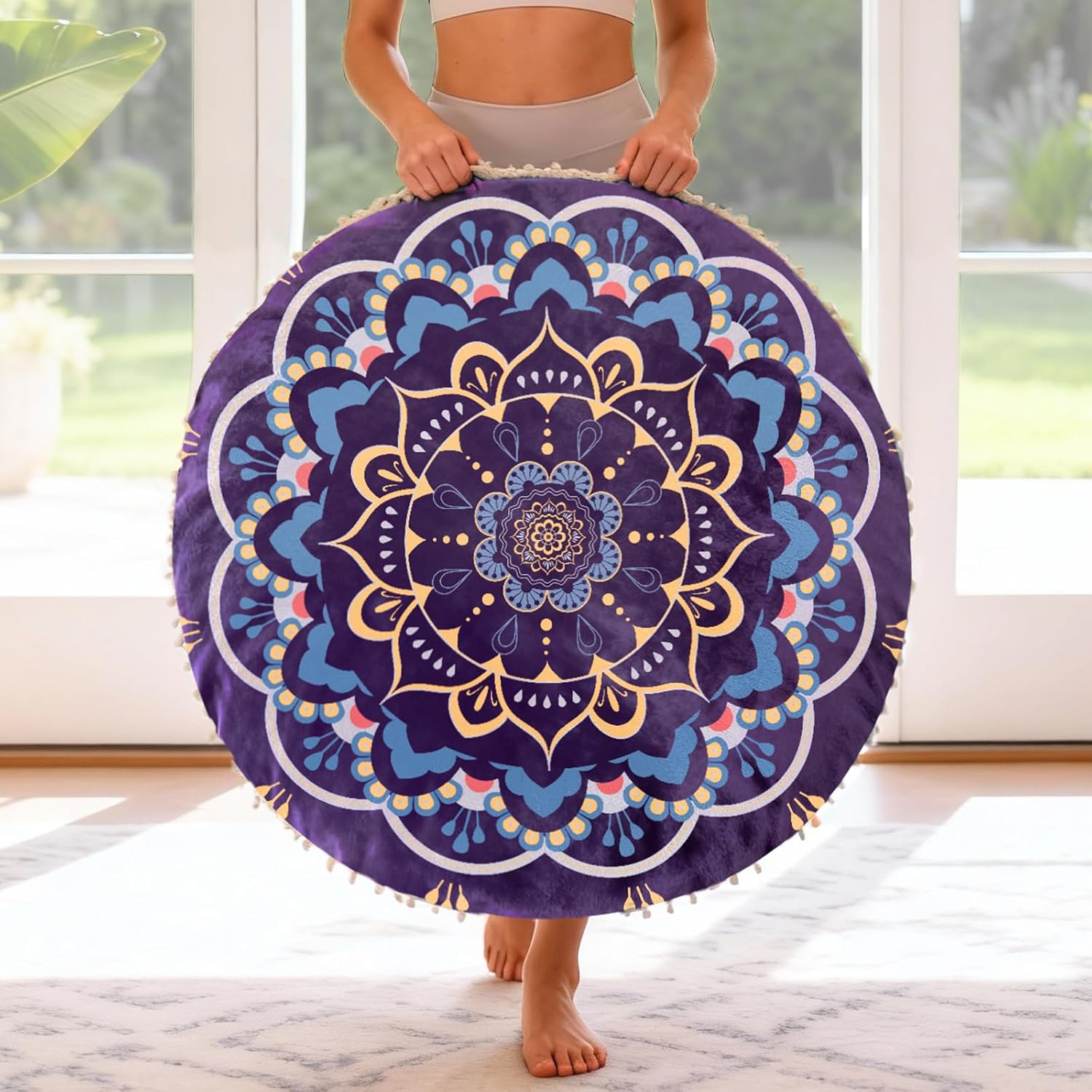 Hihealer Meditation Cushion, Large Velvet Floor Pillow for Yoga, Meditation & Mindfulness, Supportive Memory Foam Bolster (Purple)