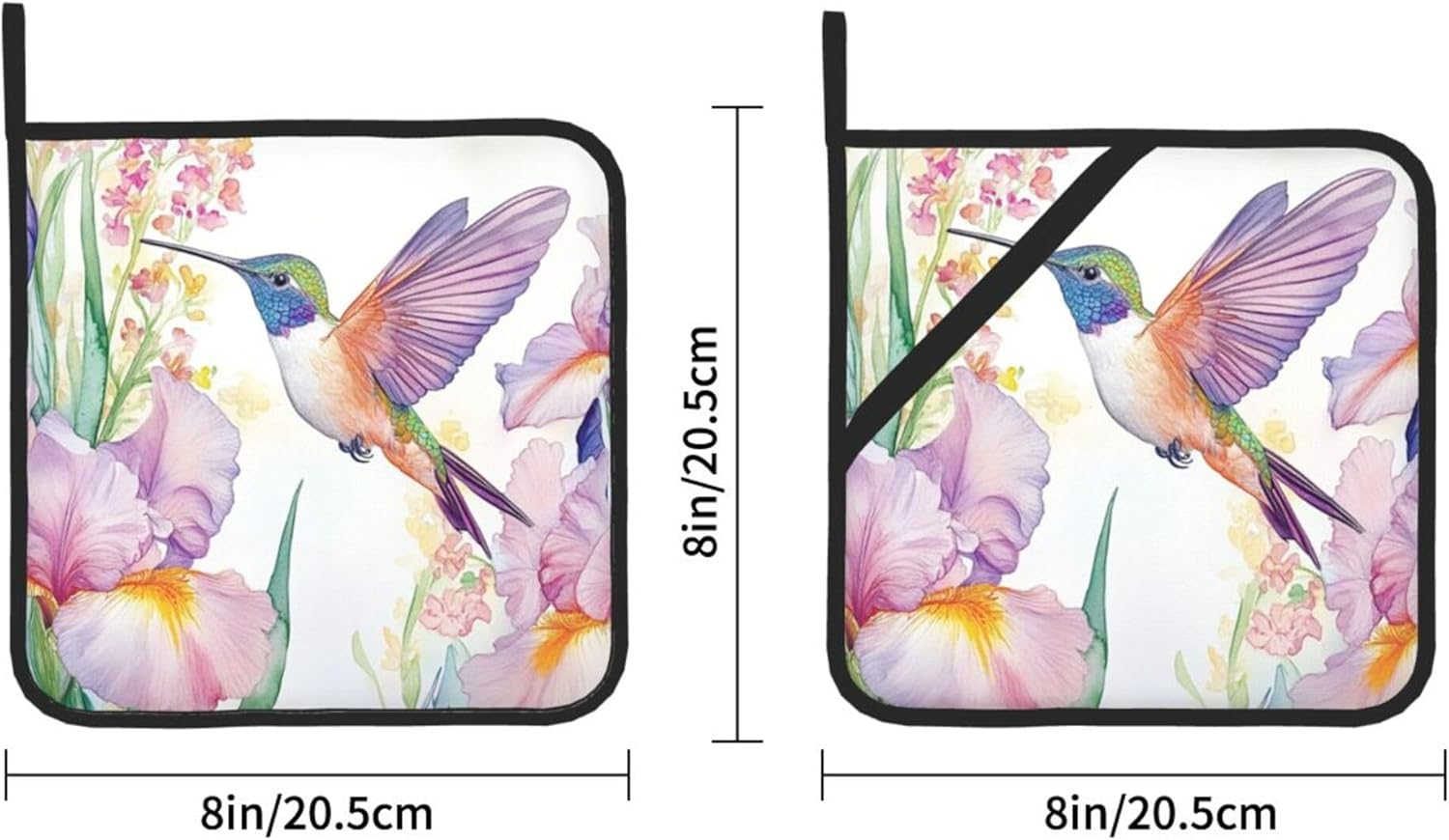 Spring Floral Hummingbirds Pot Holders Set of 2 Summer Botanical Kitchen Decorative Heat Resistant Potholder Cotton Lining Oven Hot Pads for Kitchen Cooking Baking Microwave Oven End Dishes BBQ Gifts - Image 2