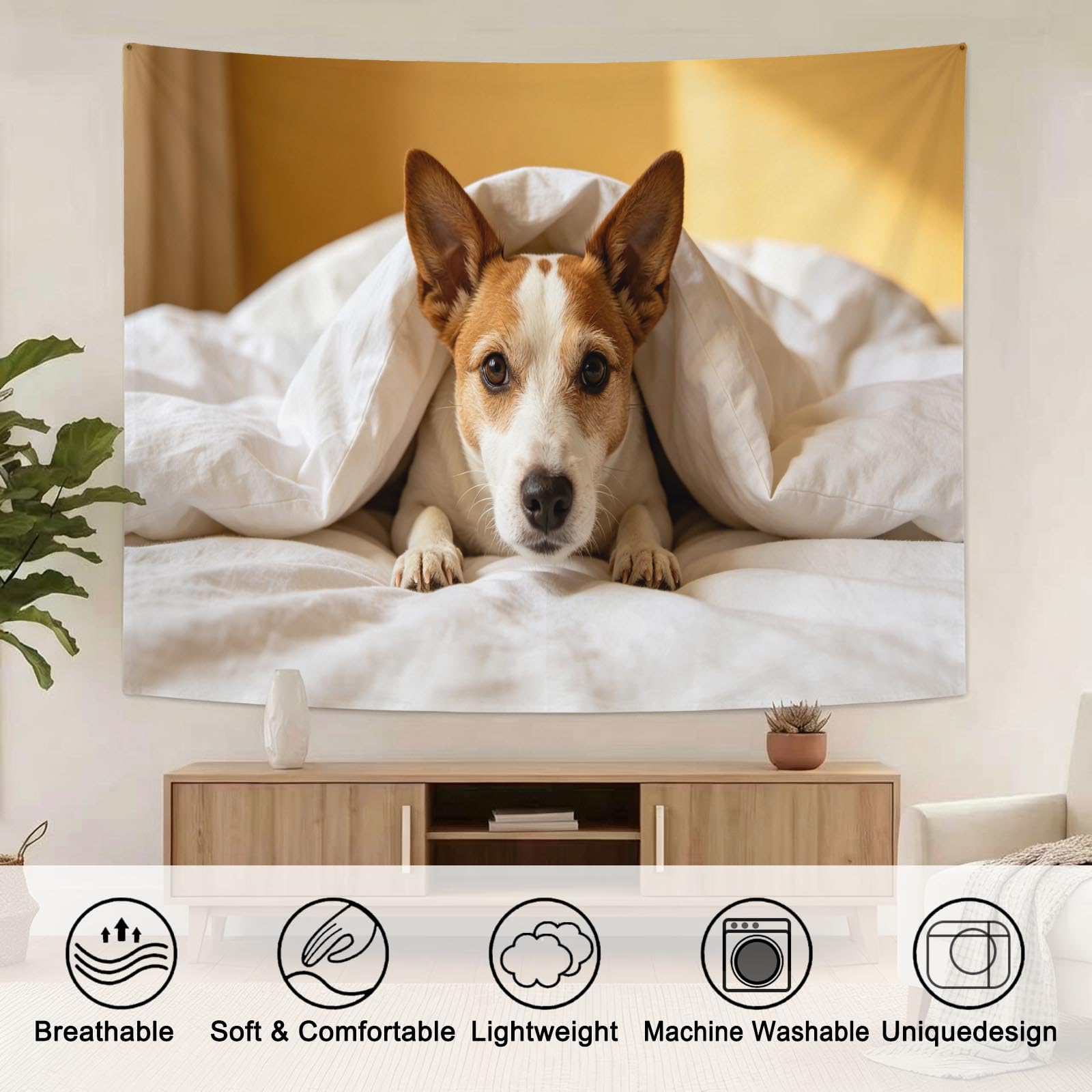 Arazzo da Parete Cane Sotto Coperta in Tessuto, 240x260 cm