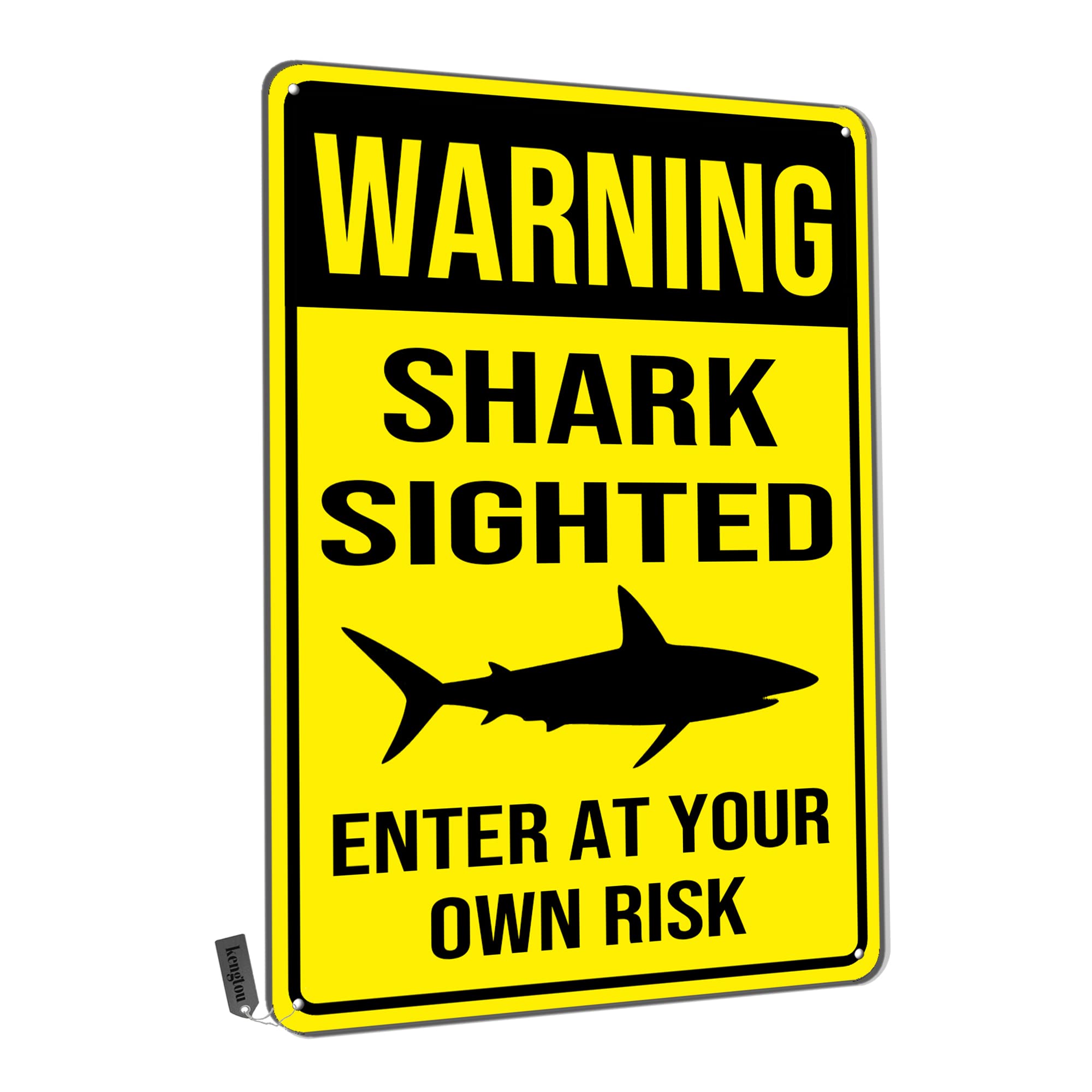 SMAZDFXX Warning Tin Signs,Warning Shark Sighted Enter at Your Own Risk Metal Tin Sign for Men Women,Wall Decor for Bars,Club, Restaurants,Cafes Pubs 5.5"x8"