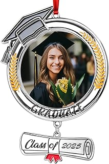 COCHIE Metal Class of 2025 Picture Frame Ornaments for Tree Stocking Decorations, Personalized Xmas Graduation Photo Frame Ornament Keepsake, Christmas Graduate Gifts Ideas