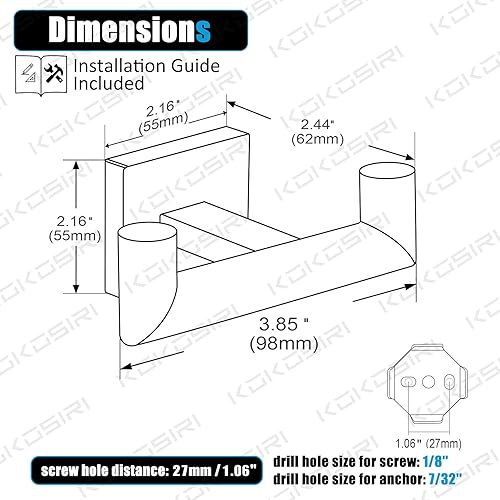 Miniatura 2 de KOKOSIRI Gancho para bata de baño, doble toalla, color negro mate para baño, cocina, montaje en pared, paquete de 2 unidades, acero inoxidable